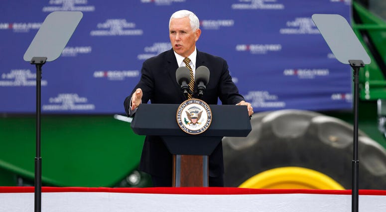 Vice President Mike Pence speaks during a visit to the Manning Farms, Wednesday, Oct. 9, 2019, in Waukee, Iowa. Vice President Mike Pence speaks during a visit to the Manning Farms, Wednesday, Oct. 9, 2019, in Waukee, Iowa.
