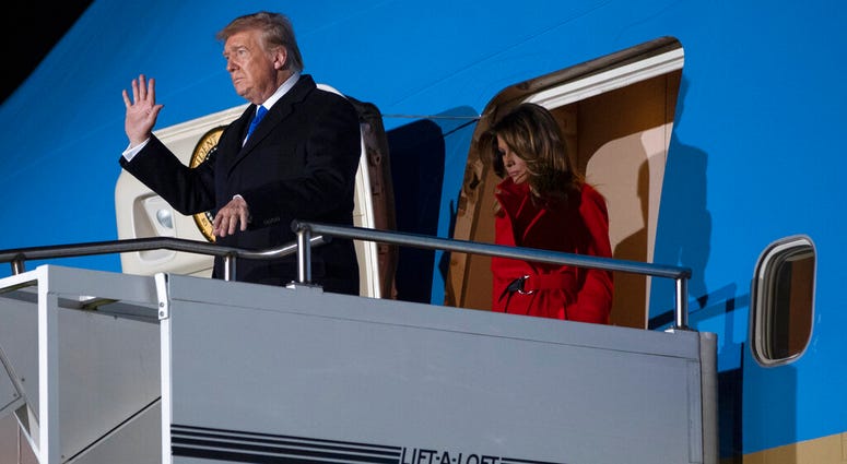 President Donald and first lady Melania Trump arrive at London Stansted Airport to attend the NATO summit, Monday, Dec. 2, 2019, in London. President Donald and first lady Melania Trump arrive at London Stansted Airport to attend the NATO summit, Monday, Dec. 2, 2019, in London.