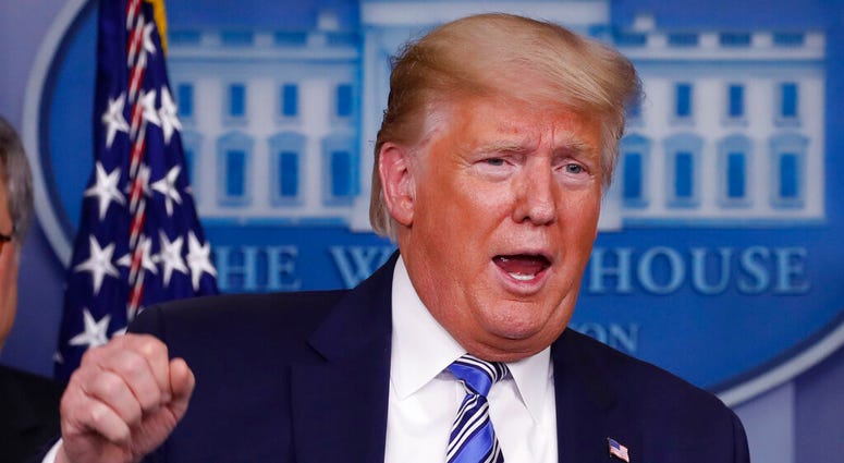 President Donald Trump speaks about the coronavirus in the James Brady Briefing Room, Monday, March 23, 2020, in Washington.