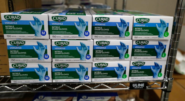 Medical supplies are seen at the TCF Center, Monday, April 6, 2020, in Detroit. The White House said Monday, April 6, that some states are requesting far more medical supplies than they need to fight the coronavirus pandemic, pushing back against criticis