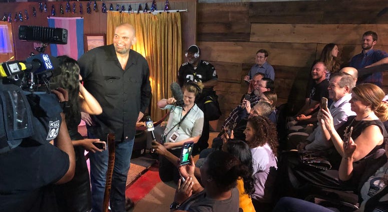 Democratic Lt. Gov candidate John Fetterman giving victory speech John Fetterman