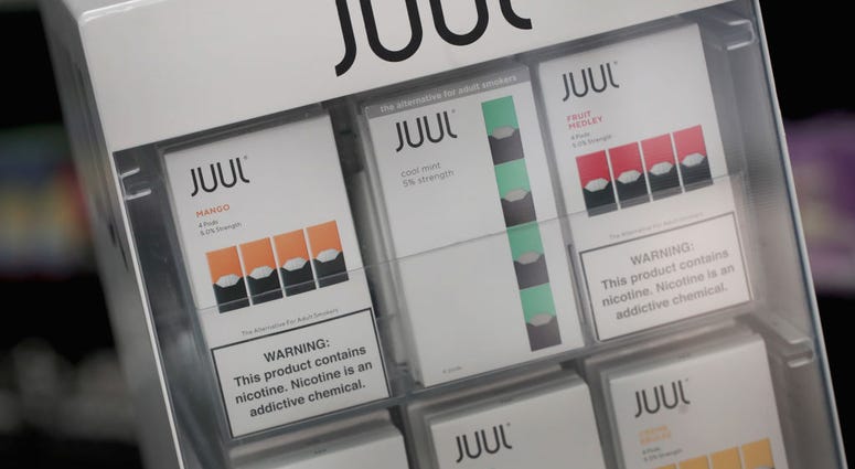 Electronic cigarettes and pods by Juul, the nation's largest maker of vaping products, are offered for sale at the Smoke Depot