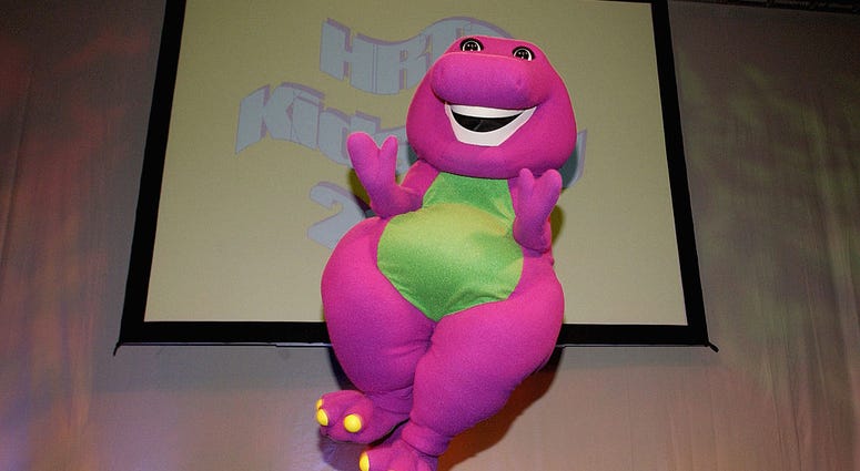 Barney the dinosaur performs during the Hollywood Radio and Television Society's 10th Annual Kids Day 2004 show on August 18, 2004 at Hollywood and Highland's grand ballroom in Hollywood, California.
