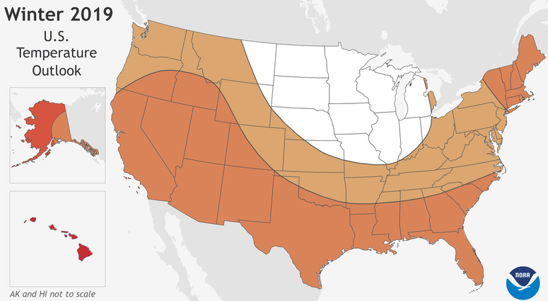 Map shows above average temps through the winterq