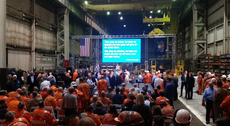 Steelworkers at Edgar Thompson plant in Braddock gather to hear U.S. Steel announce $1 billion investment in Mon Valley