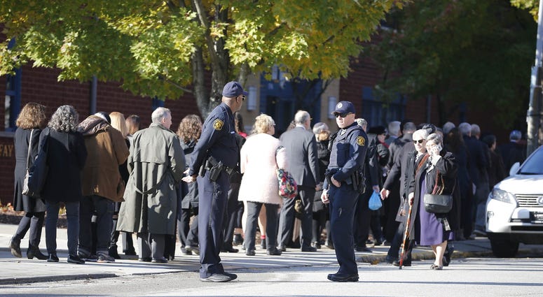 Pittsburgh, PA, USA; A long line forms for the funeral of Dr. Jerry Rabinowitz, 66, at the Jewish Community Center in the Squirrel Hill