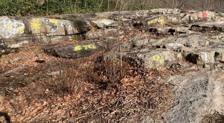 Spray paint on rocks at Ohiopyle