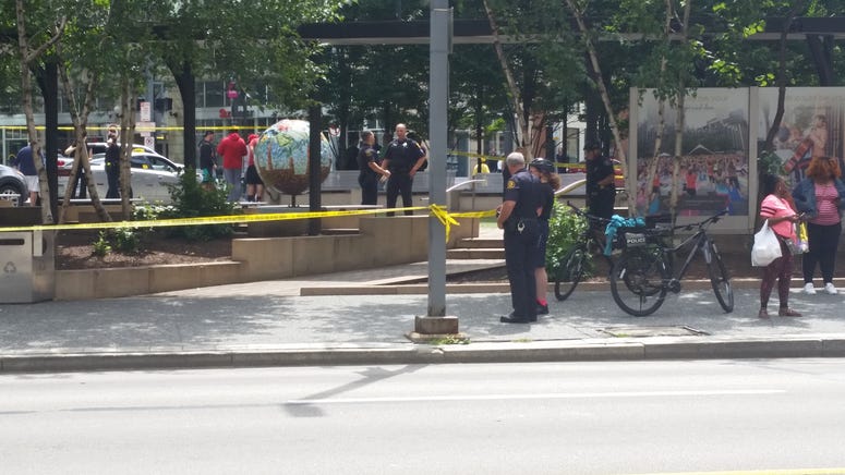 Police on the scene after a stabbing in Downtown Pittsburgh Aug. 23, 2019