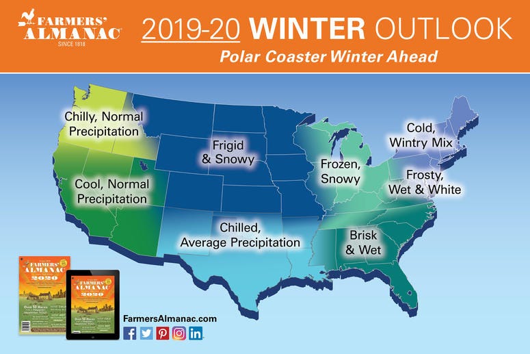 2020 Farmers' Almanac winter forecast