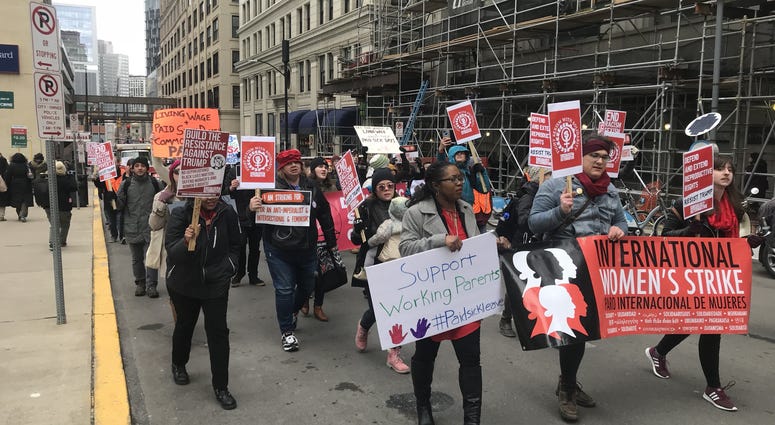 Women march in Pittsburgh for paid sick leave. Women march in Pittsburgh for paid sick leave.