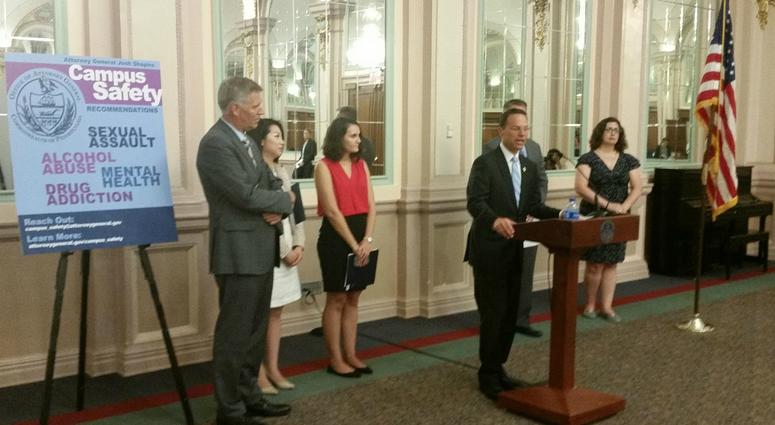 Attorney General Josh Shapiro speaks about a campus safety report