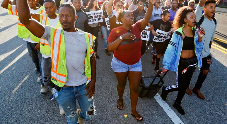 People start a protest march against the shooting death of Antwon Rose Jr. on Tuesday, June 26, 2018, in Pittsburgh. DO NOT USE