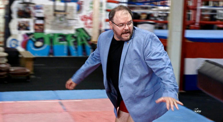 This image released by Showtime shows Jason Spencer in a scene from the series "Who Is America," starring Sacha Baron Cohen.