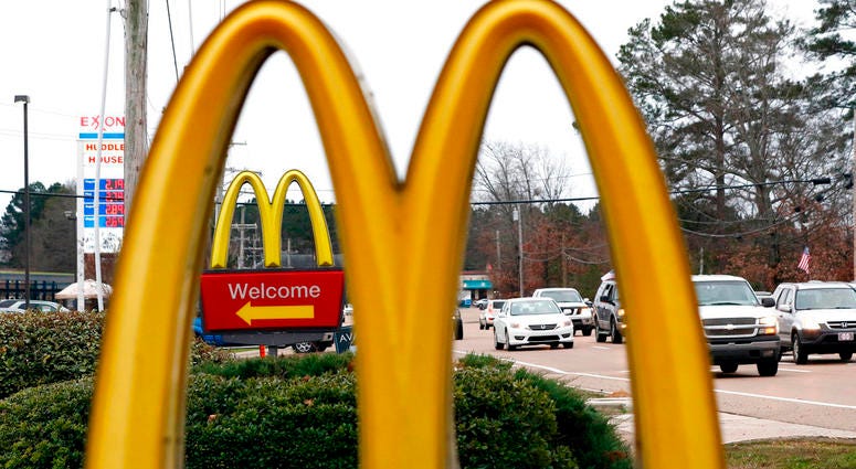 FILE- This Feb. 15, 2018, file photo shows a McDonald's Restaurant in Brandon, Miss. A Utah man is suing McDonald's alleging that an employee spiked his Diet Coke in Aug. 2016 with a heroin substitute. DO NOT USE