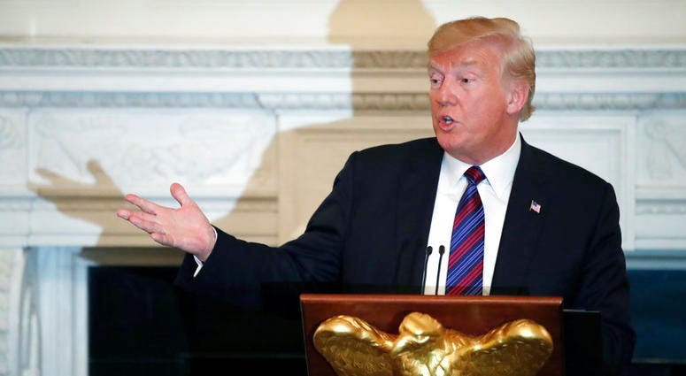 President Donald Trump speaks during a dinner for evangelical leaders in the State Dining Room of the White House, Monday, Aug. 27, 2018, in Washington. DO NOT USE