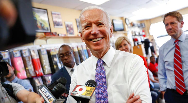 In this June 29, 2018, file photo, former Vice President Joe Biden speaks to the media in Cincinnati. Biden is convinced he can beat President Donald Trump, DO NOT USE