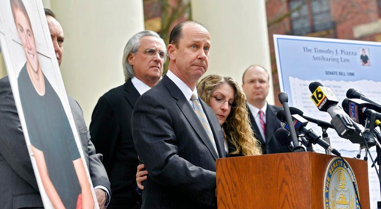 In this March 23, 2018, file photo, Jim Piazza speaks about the importance of passing anti-hazing legislation named after his son, Timothy Piazza DO NOT USE
