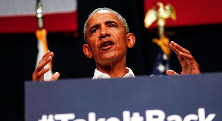 Former President Barack Obama speaks as he campaigns in support of California congressional candidates, Saturday, Sept. 8, 2018, in Anaheim, Calif. DO NOT USE