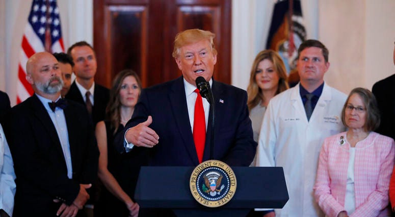 President Donald Trump speaks during a ceremony where he will sign an executive order that calls for upfront disclosure by hospitals of actual prices for common tests and procedures to keep costs down, at the White House in Washington, Monday, June 24, 20 President Donald Trump speaks during a ceremony where he will sign an executive order that calls for upfront disclosure by hospitals of actual prices for common tests and procedures to keep costs down, at the White House in Washington, Monday, June 24, 20