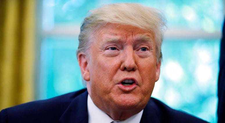 President Donald Trump talks during a signing ceremony in the Oval Office of the White House in Washington, Monday, July 1, 2019,