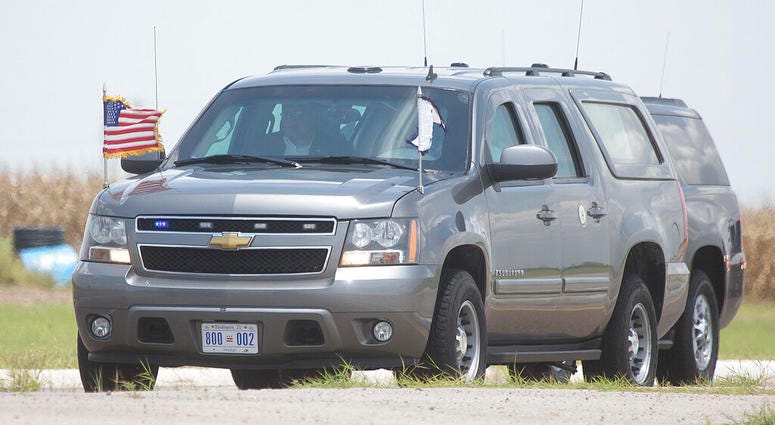 US Vice President Mike Pence's motorcade enters the migrant tent city on Friday, July 12, 2019, in Donna, Texas US Vice President Mike Pence's motorcade enters the migrant tent city on Friday, July 12, 2019, in Donna, Texas