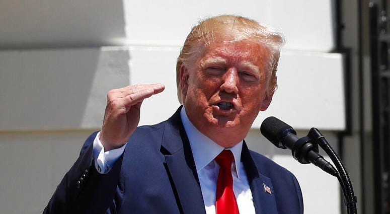 President Donald Trump speaks during a Made in America showcase on the South Lawn of the White House in Washington, Monday, July 15, 2019.