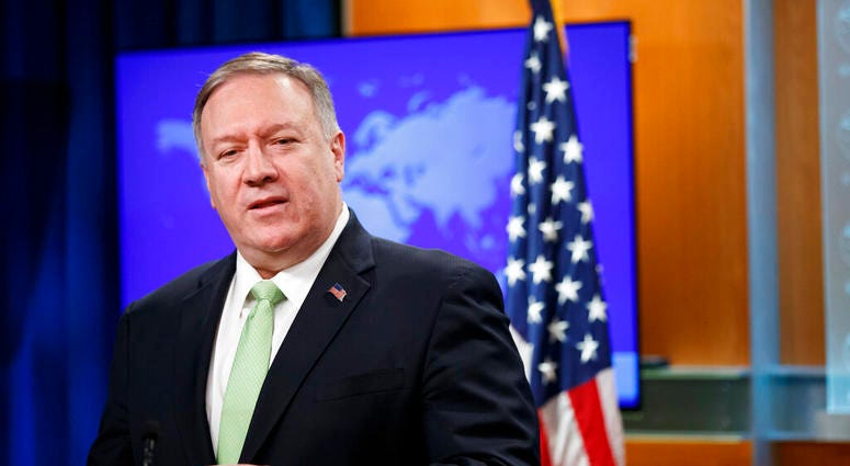 Secretary of State Mike Pompeo speaks during a media availability at the State Department, Wednesday, Dec. 11, 2019, in Washington. Secretary of State Mike Pompeo speaks during a media availability at the State Department, Wednesday, Dec. 11, 2019, in Washington.