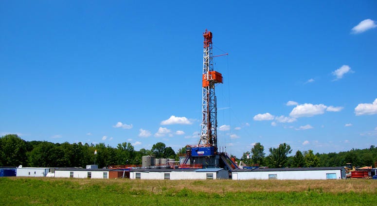 Marcellus Shale natural gas fracking drill worksite in Pennsylvania. Natural Gas Drilling