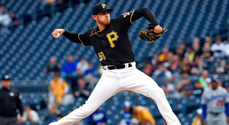 Pittsburgh Pirates starting pitcher Joe Musgrove delivers during the first inning of the team's baseball game against the Los Angeles Dodgers in Pittsburgh DO NOT USE