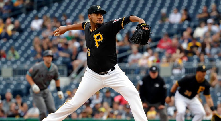 Pittsburgh Pirates starting pitcher Ivan Nova delivers in the first inning of the team's baseball game against the Arizona Diamondbacks in Pittsburgh DO NOT USE