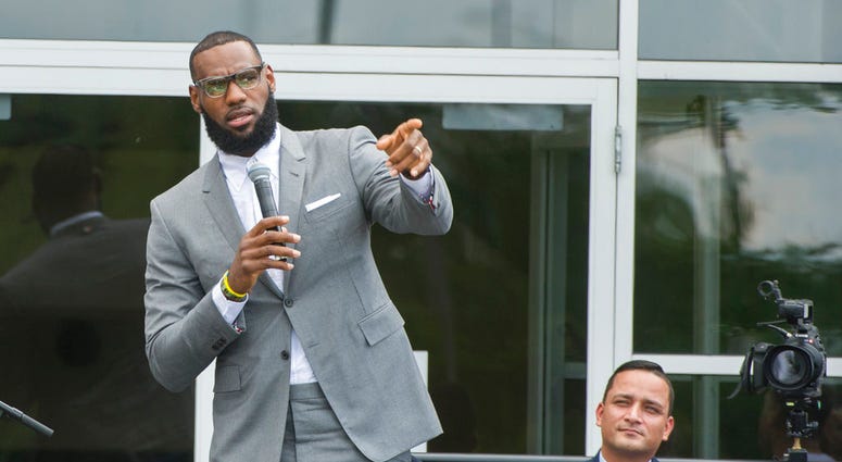LeBron James speaks at the opening ceremony for the I Promise School in Akron, Ohio, Monday, July 30, 2018. The I Promise School is supported by the The LeBron James Family Foundation and is run by the Akron Public Schools. DO NOT USE