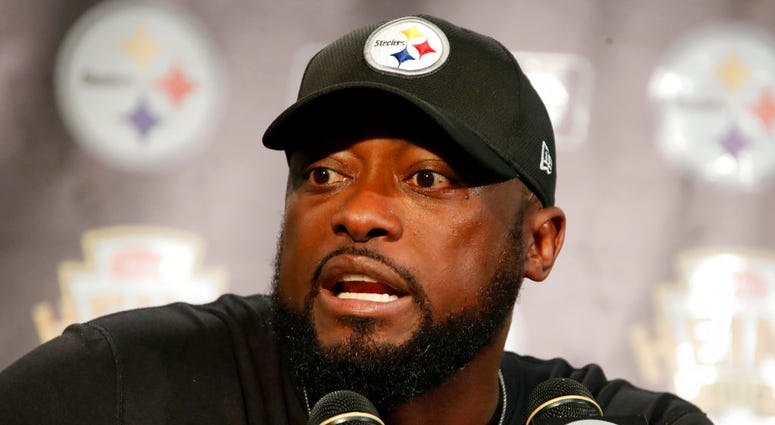 Pittsburgh Steelers head coach Mike Tomlin meets with reporters after an NFL football game against the Kansas City Chiefs in Pittsburgh, Sunday, Sept. 16, 2018. DO NOT USE