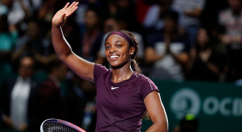 Sloane Stephens of the United States waves to the crowd after beating Naomi Osaka of Japan in their women's singles match at the WTA tennis tournament in Sloane Stephens of the United States waves to the crowd after beating Naomi Osaka of Japan in their women's singles match at the WTA tennis tournament in
