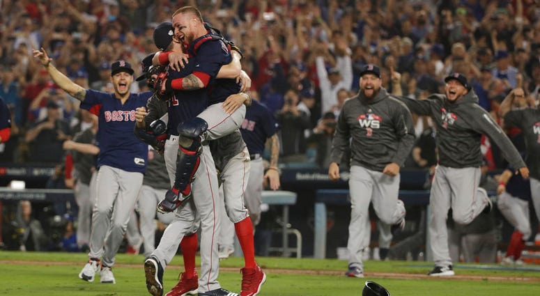 The Boston Red Sox celebrate after Game 5 of baseball's World Series The Boston Red Sox celebrate after Game 5 of baseball's World Series