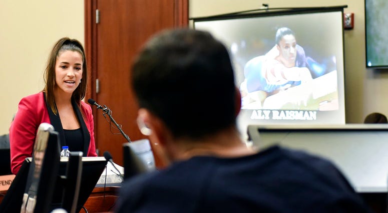 Former Olympian Aly Raisman confronts Larry Nassar during victim impact statements in the fourth day of sentencing in Lansing, Mich Former Olympian Aly Raisman confronts Larry Nassar during victim impact statements in the fourth day of sentencing in Lansing, Mich