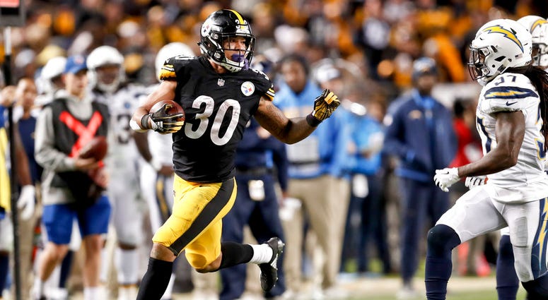 his Dec. 2, 2018, file photo shows Pittsburgh Steelers running back James Conner (30) playing in an NFL football game against the Los Angeles Chargers DO NOT USE