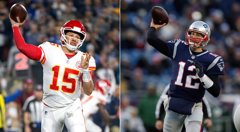 Kansas City Chiefs quarterback Patrick Mahomes and New England Patriots quarterback Tom Brady AP DO NOT USE
