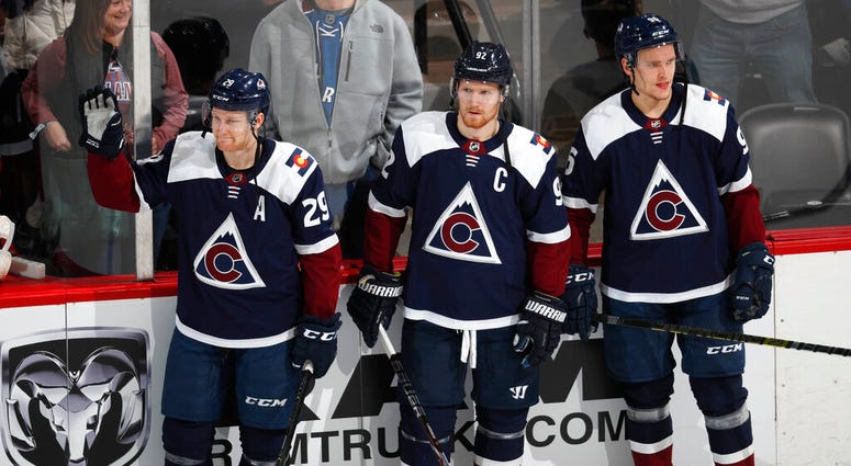 From left, Colorado Avalanche center Nathan MacKinnon, left wing Gabriel Landeskog and right wing Mikko Rantanen, who are headed to play in the All-Star Game AP DO NOT USE
