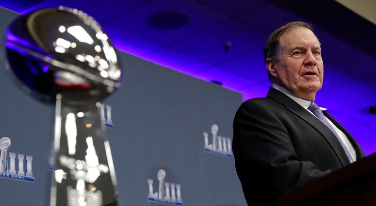 New England Patriots head coach Bill Belichick answers questions at a news conference for the NFL Super Bowl 53 football game Monday, Feb. 4, 2019, in Atlanta. DO NOT USE