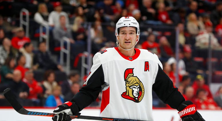 n this Friday, Dec. 14, 2018 file photo, Ottawa Senators right wing Mark Stone plays against the Detroit Red Wings in the third period of an NHL hockey game in Detroit. AP DO NOT USE
