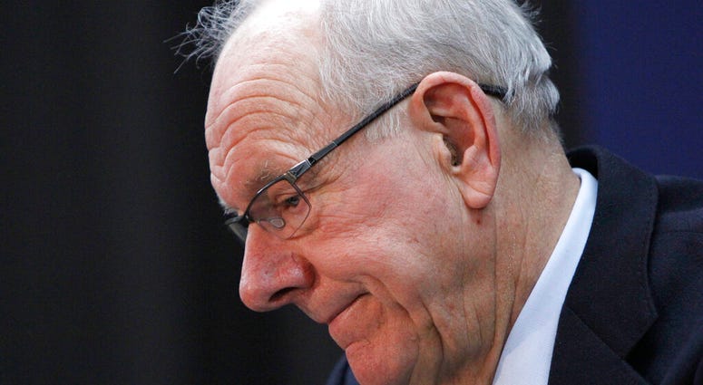 Syracuse coach Jim Boeheim speaks at a news conference after the team's NCAA college basketball game against Duke, in Syracuse, N.Y. Syracuse coach Jim Boeheim speaks at a news conference after the team's NCAA college basketball game against Duke, in Syracuse, N.Y.