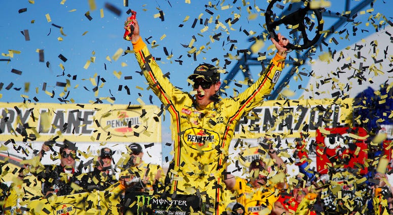 Joey Logano celebrates after winning a NASCAR Cup Series auto race at Las Vegas Motor Speedway, Sunday, March 3, 2019, in Las Vegas. Joey Logano celebrates after winning a NASCAR Cup Series auto race at Las Vegas Motor Speedway, Sunday, March 3, 2019, in Las Vegas.