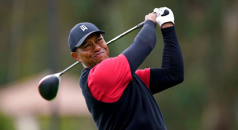 Tiger Woods tees off on the 17th hole during the final round of the Genesis Open golf tournament at Riviera Country Club in the Pacific Palisades area of Los Angeles. AP DO NOT USE