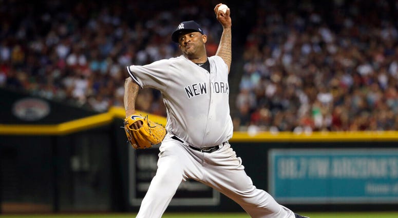New York Yankees starting pitcher CC Sabathia throws a pitch for his 3,000th career strikeout, during the second inning of the team's baseball game against the Arizona Diamondbacks, Tuesday, April 30, 2019, in Phoenix. AP DO NOT USE