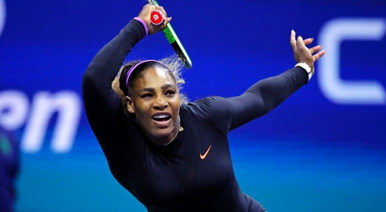 Serena Williams returns to Maria Sharapova during the first round of the U.S. Open tennis tournament in New York, Monday, Aug. 26, 2019. AP DO NOT USE