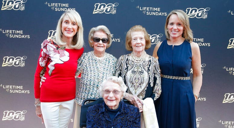 Norma Hunt, Martha Ford, Virginia McCaskey, seated, Patricia Rooney and Jane Skinner Goodell pose at the premiere of "A Lifetime of Sundays," Norma Hunt, Martha Ford, Virginia McCaskey, seated, Patricia Rooney and Jane Skinner Goodell pose at the premiere of "A Lifetime of Sundays,"