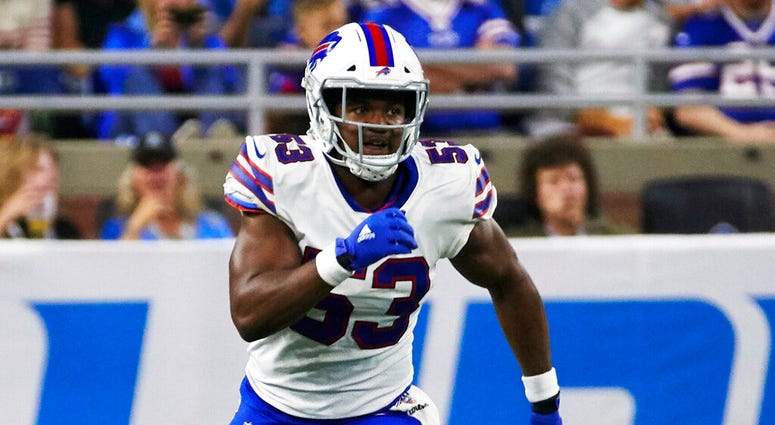 In this Aug. 23, 2019, file photo, Buffalo Bills linebacker Tyrel Dodson (53) plays against the Detroit Lions