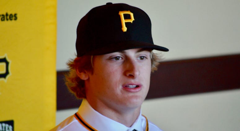 Pirates first round draft pick Quinn Priester at introductory press conference in June 2019