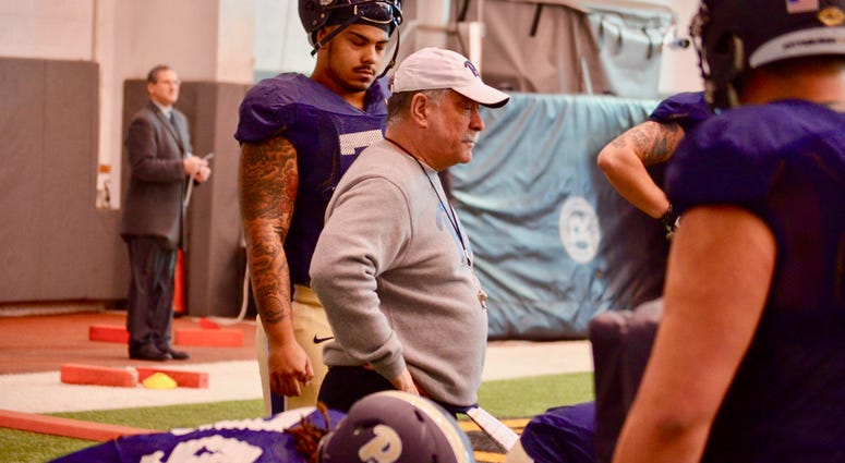 Pitt OL coach Dave Borbely at Spring practice in 2019