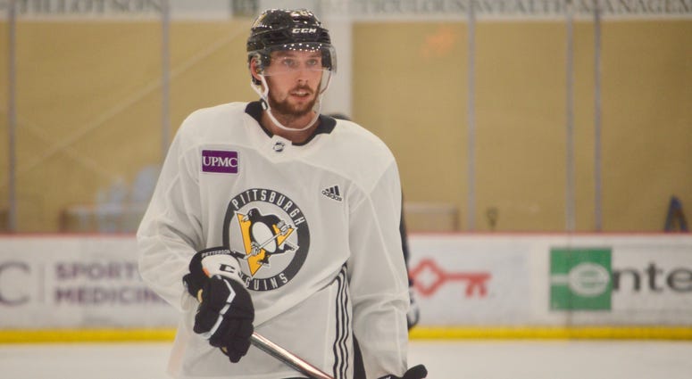 Penguins defenseman Marcus Pettersson at training camp in 2019